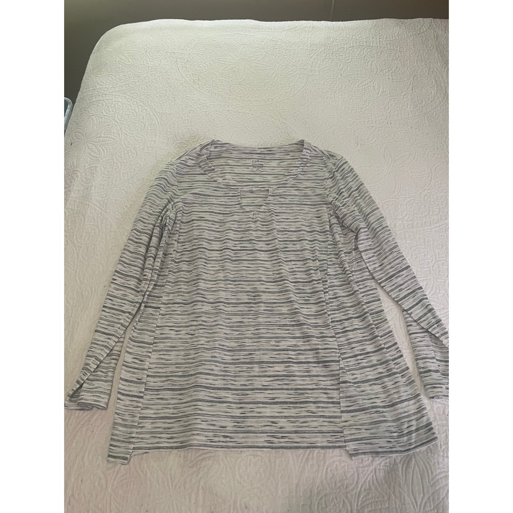 J.‎ Jill Fit Grey White Space Dye Keyhole Tunic Top Womens Medium Petite MP